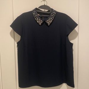 Ted Baker Embellished Collar Cap Sleeve Blouse, Size 5 (Large)